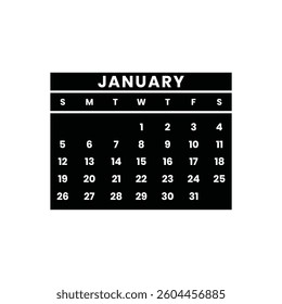 January calendar template for 2025 year. Week Starts on Sunday.