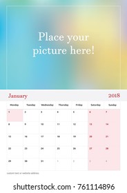 January calendar for the year 2018