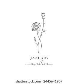 January, Carnation Birth Flower. Hand drawn birth flowers, Vector Graphics.
Floral Decorative Design Element. Birth Month, Mother’s Day, Birth Announcement, Baby Gift, T-shirt design, Print.