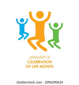 January is Celebration of Life Month vector. Jumping happy people simple icons. Jumping cheerful stylized icon vector isolated on a white background. Joy of life vector