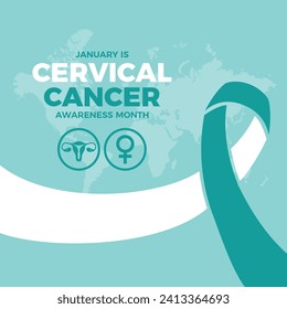 January is Cervical Cancer Awareness Month poster vector illustration. Cervical cancer teal and white awareness ribbon and uterus icon set vector. Women's reproductive health symbol. Important day