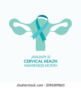 January Is Cervical Health Awareness Month Vector. Human Uterus With Awareness Ribbon Vector. Female Reproductive Health Icon