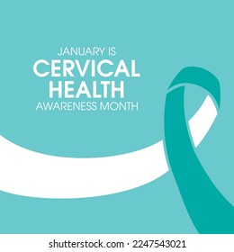 January is Cervical Health Awareness Month vector. Cervical cancer teal white awareness ribbon icon vector. Important day
