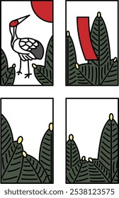 January color simple hanafuda icon set