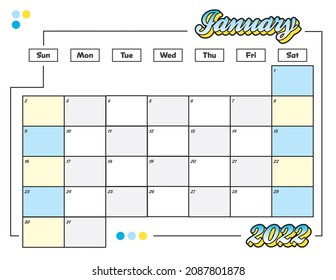 january colorful cute 2022 monthly calendar planner printable