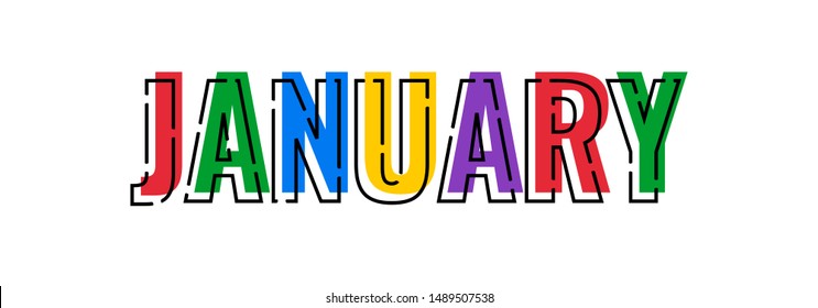 january, colorful line art style vector illustration