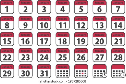 January daily calendar icon set