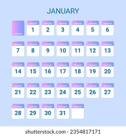 January - Daily calendar in one group set each month