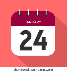 January day 24. Number twenty-four on a white paper with wine color border on pink background vector.