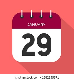 January day 29. Number twenty-nine on a white paper with wine color border on pink background vector.