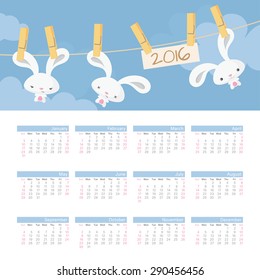 January to December 2016 Calendar