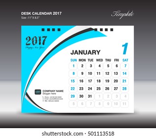 JANUARY Desk Calendar 2017 Design Template, Blue calendar 2017 template