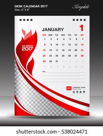JANUARY Desk calendar 2017 year Size 6x8 inch vertical, Business brochure flyer template, red background