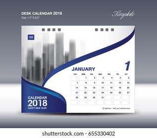 January Desk Calendar 2018 Template flyer design vector, calendar 2021 template