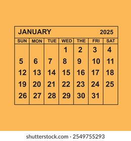 January desk calendar for 2025 year  background, Position with copy space. Vector illustration. EPS 10