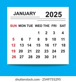 January desk calendar for 2025 year  background, Position with copy space. Vector illustration. EPS 10