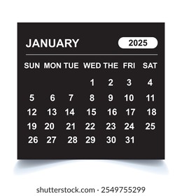 January desk calendar for 2025 year  background, Position with copy space. Vector illustration. EPS 10