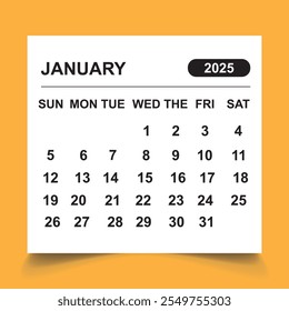 January desk calendar for 2025 year  background, Position with copy space. Vector illustration. EPS 10