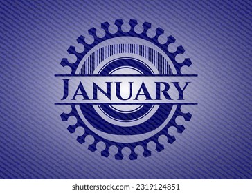 January emblem with jean background. Vector Illustration. Detailed. 