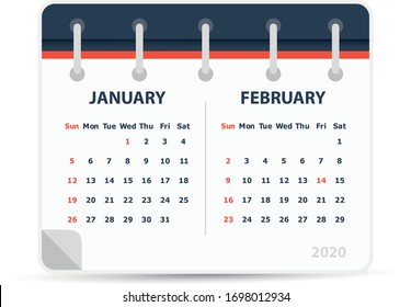 January February 2020 - Calendar Icon - Double calendar - Calendar design template. 
