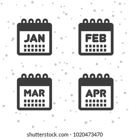 January, February, March and April icons. Calendar symbols.