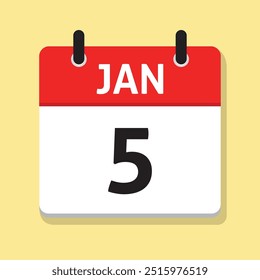 January Fifth. Jan 5th. Daily Calendar in Flat Design Vector. Date Icon. Time Concept. Month. Day Illustration.