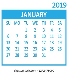 January. First page of set. Calendar 2019, template. Week starts from Sunday. Vector illustration