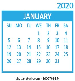 January. First page of set. Calendar 2020, template. Week starts from Sunday. Vector illustration