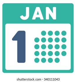 January First vector icon. Style is bicolor flat symbol, cobalt and cyan colors, rounded angles, white background.