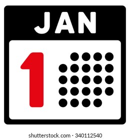 January First vector icon. Style is bicolor flat symbol, intensive red and black colors, rounded angles, white background.