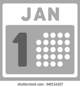 January First vector icon. Style is bicolor flat symbol, dark gray and white colors, rounded angles, silver background.