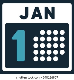 January First vector icon. Style is bicolor flat symbol, blue and white colors, rounded angles, dark blue background.
