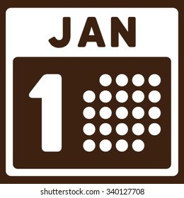 January First vector icon. Style is flat symbol, white color, rounded angles, brown background.