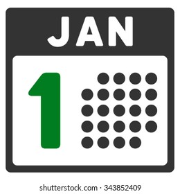 January First vector icon. Style is bicolor flat symbol, green and gray colors, rounded angles, white background.