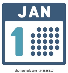 January First vector icon. Style is bicolor flat symbol, cyan and blue colors, rounded angles, white background.