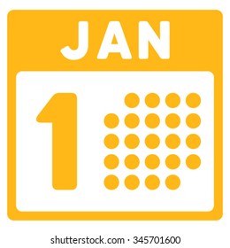 January First vector icon. Style is flat symbol, yellow color, rounded angles, white background.