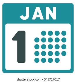 January First vector icon. Style is bicolor flat symbol, soft blue colors, rounded angles, white background.