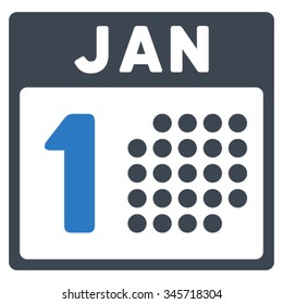January First vector icon. Style is bicolor flat symbol, smooth blue colors, rounded angles, white background.