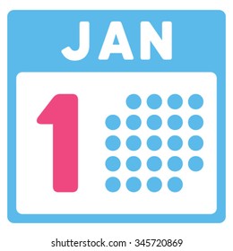 January First vector icon. Style is bicolor flat symbol, pink and blue colors, rounded angles, white background.