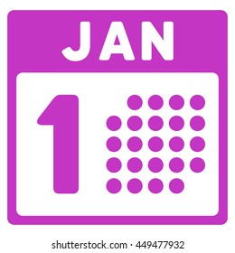 January First vector icon. Style is flat symbol, violet color, rounded angles, white background.