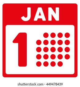January First vector icon. Style is flat symbol, red color, rounded angles, white background.