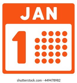 January First vector icon. Style is flat symbol, orange color, rounded angles, white background.