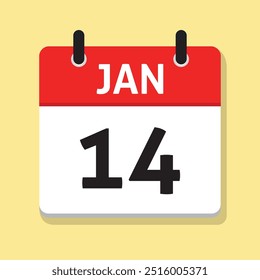 January Fourteenth. Jan 14th. Daily Calendar in Flat Design Vector. Month. Day Illustration. Date Icon. Time Concept.