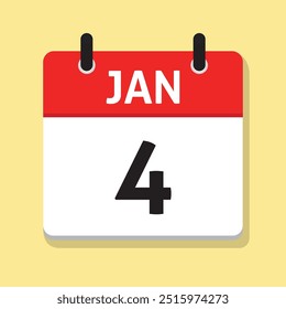 January Fourth. Jan 4th. Daily Calendar in Flat Design Vector. Date Icon. Time Concept. Month. Day Illustration.