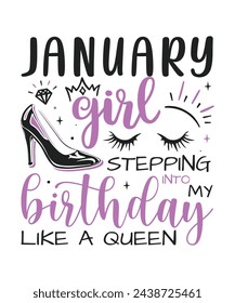 January Girl birthday queen design, Happy birthday quote designs