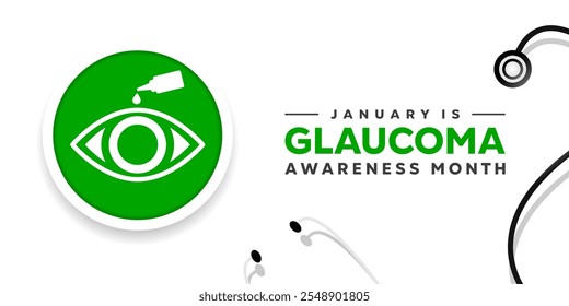 January Is Glaucoma Awareness month. Stesthoscope and eye. Great for cards, banners, posters, social media and more. White background. 