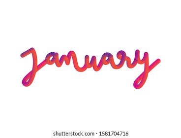 January hand lettering with colorful 3d effect on white background.