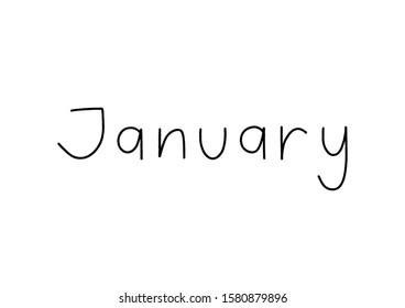 January hand lettering on white background.
