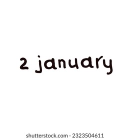 January Handwriting days of calendar black and white script