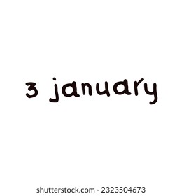 January Handwriting days of calendar black and white script